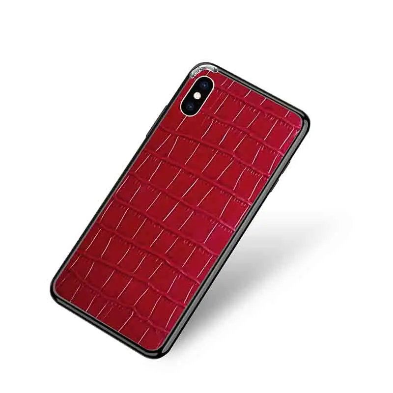 Hunreone чехол из натуральной кожи CROCO, чехол из крокодиловой кожи, металлический каркас, чехол для телефона iPhone X XS XR XS Max 7 8 7 P 8 P 6 6 S 6 P 6SP - Цвет: red and black frame