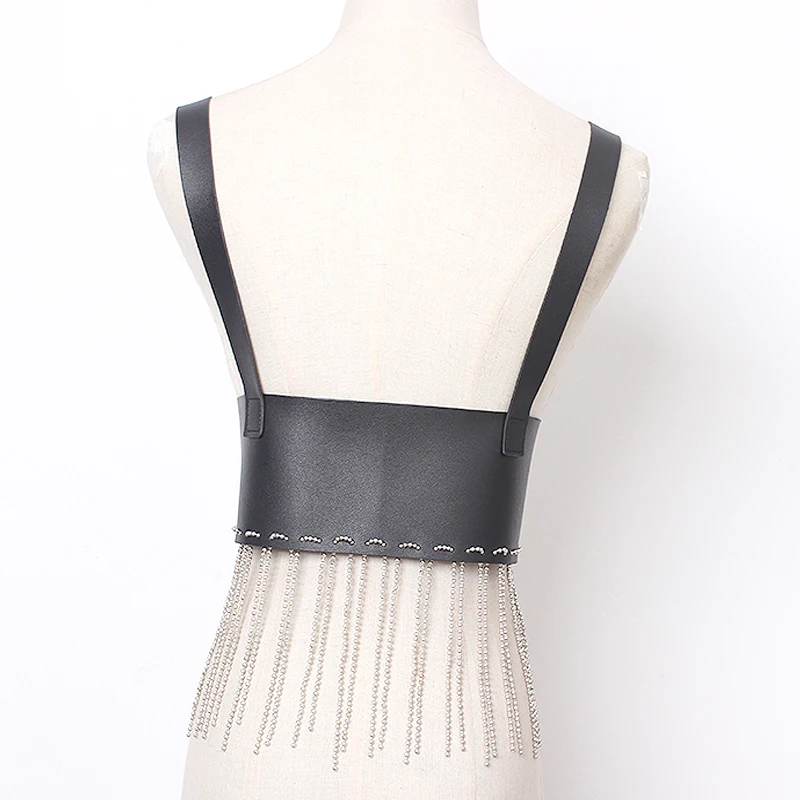 2019 hot new Silver Chain Body Bondage Tassel Belt Faux Leather causal Corset female Harness Waist Straps Suspenders Belts | Аксессуары