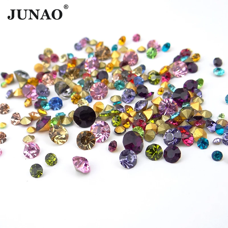 JUNAO 1100 шт. SS 6 10 16 30 смешанных размеров набор стразы из стекла для ногтей