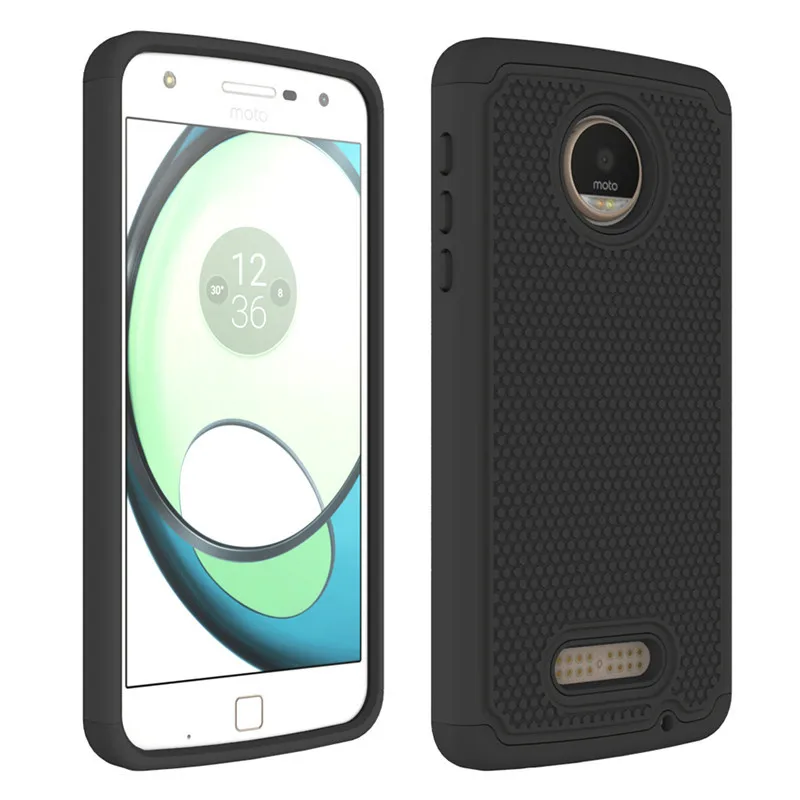 Черный Двойной Слои антидетонационных Телефон чехол для Motorola Moto Z Play крышка кремния и Пластик Панцири противоударный 2in1 назад Чехол протектор - Цвет: Черный