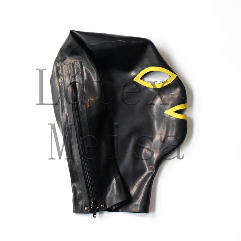 Латексные капюшоны взрослые резиновые маски открытые глаза и ноздри в черном