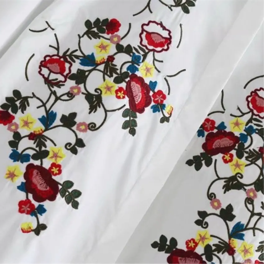 Women White Shirt Embroidery Blouse Long Sleeve Turn-down Collar Tops Chemise femme | Женская одежда