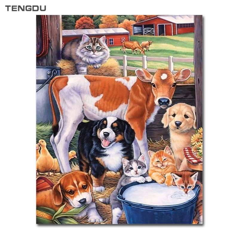 

5D Diy Алмазная вышивка корова котенок животное рай полный квадрат Алмазная картина Стразы 3D фото Рисование мозаика ремесла подарки