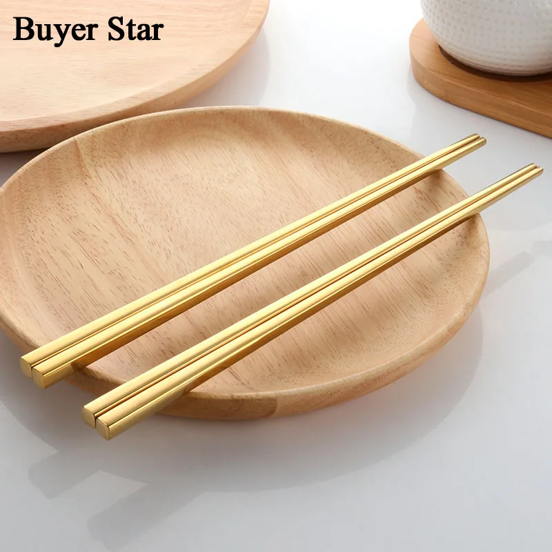 5 Gold Chopsticks Горячая 5 пар 304 нержавеющая сталь Палочки для еды серебристого цвета китайские многоразовые Нескользящие Хаши палочки для суши кухонные аксессуары - Цвет: 5 Gold Chopsticks