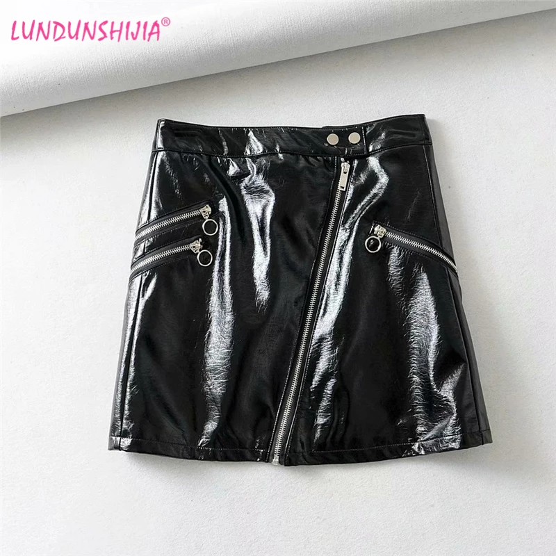 Летняя женская юбка LUNDUNSHIJIA 2019 черные яркие лаковые сексуальные мини-юбки из