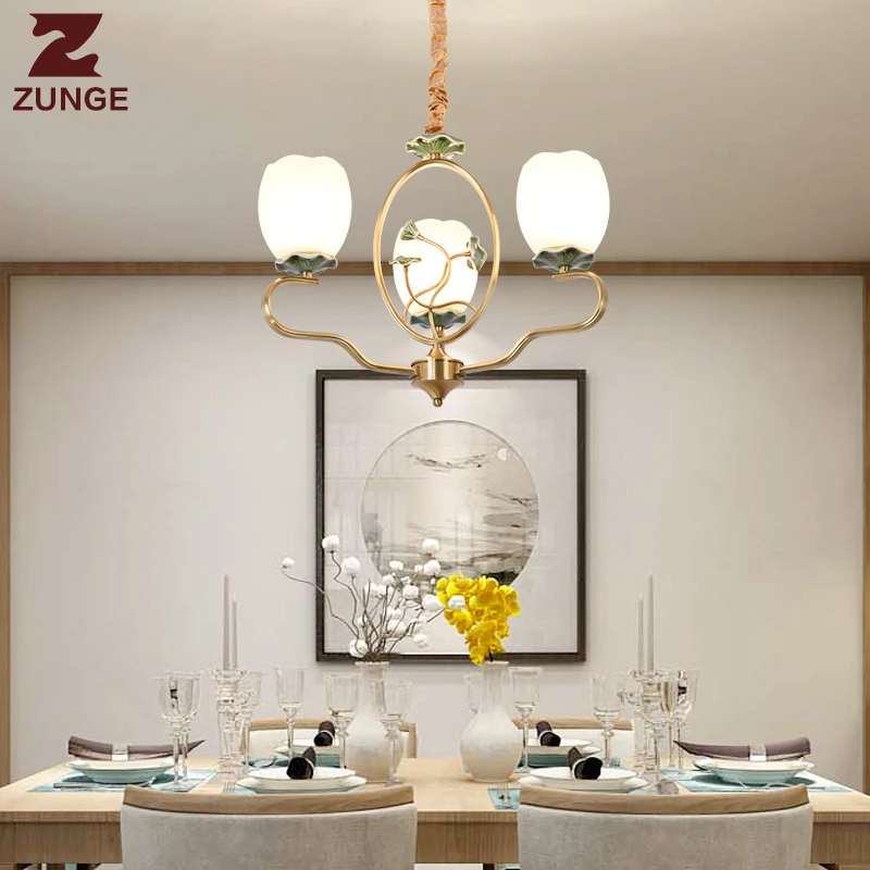 Modern Chinese style LED Chandelier Lights E313 in the Living Room large copper ceramic glass lighting fixtures lampadari | Освещение