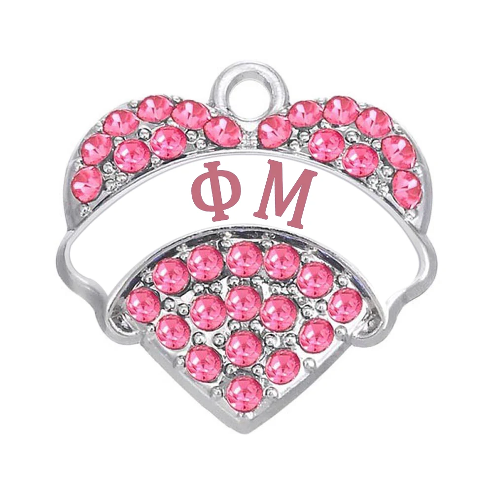 Экологичные металлические изделия Phi Mu Pave Message Crystal Hearts Shape Charms Sorority Подарочные