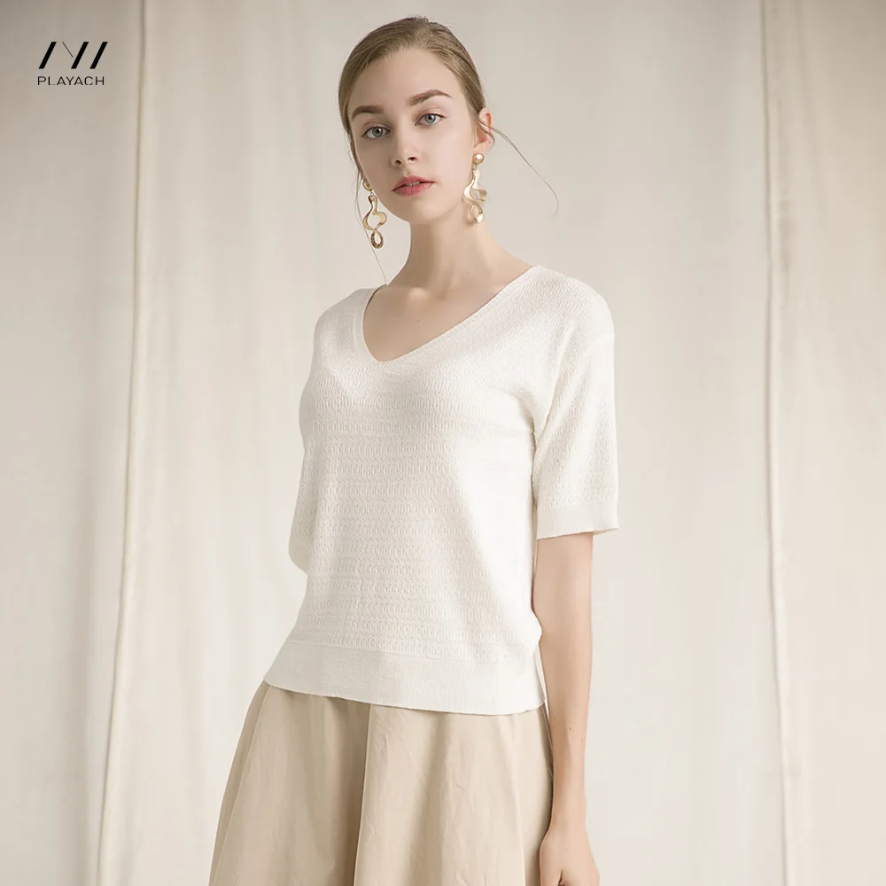 2018Autumn Hot Sales Women Cash Mere Wool Sweater V-collar Solid Color Half Sleeve Pullovers Free Shipping YDGAW071904C | Женская одежда