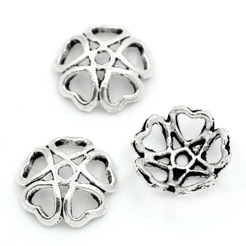 Новинка 100 шт. металлическая бусина полый цветок старинная Серебряная колпачки