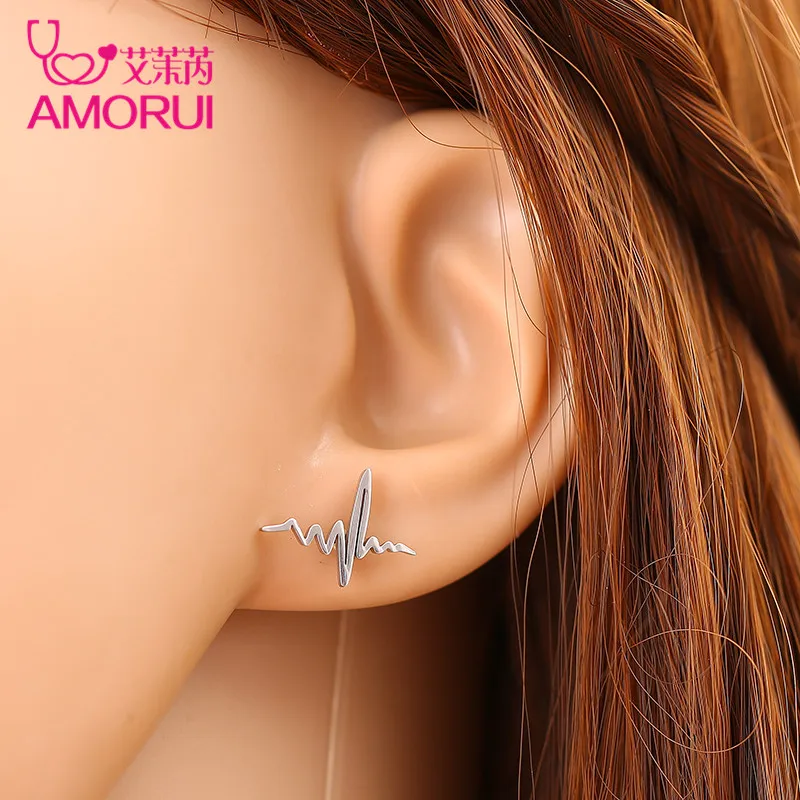 2019 Лидер продаж модные золотые серьги гвоздики в виде ЭКГ нержавеющая сталь