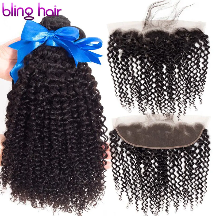 Шикарные волосы бразильские пряди кудрявых волос с закрытием 13*4 Кружева