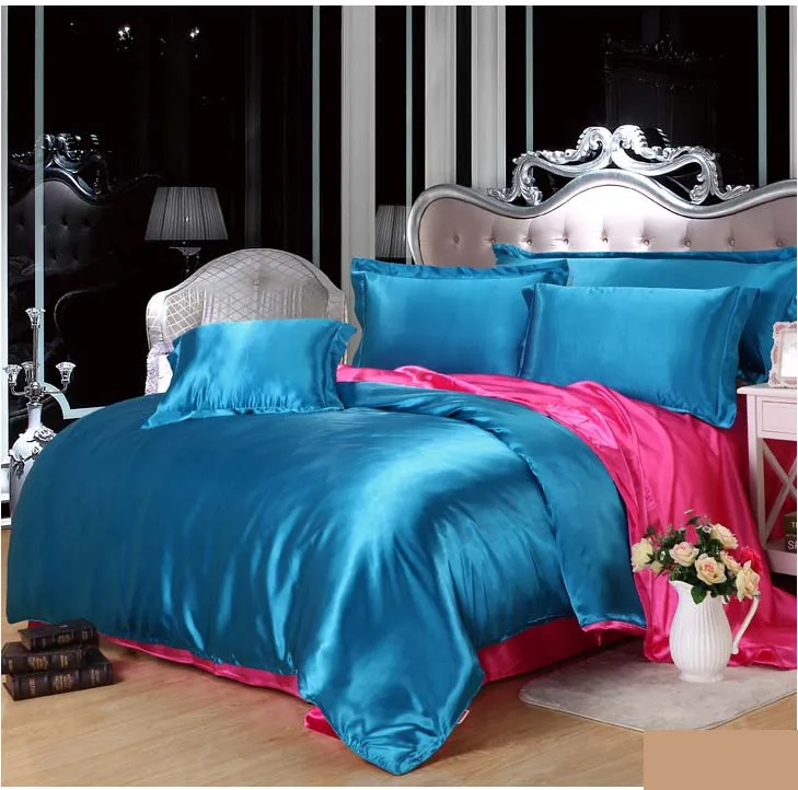 Близнец полный Queen King size шелковый атлас 3/4 шт постельное белье Королевского Ice Silk
