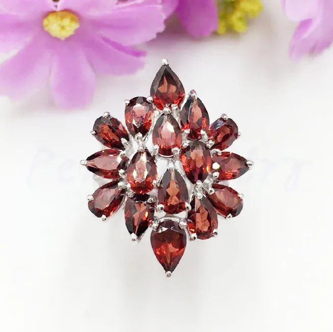 Натуральное настоящее кольцо в цветочном стиле гранат 0.4ct * 16 шт драгоценные