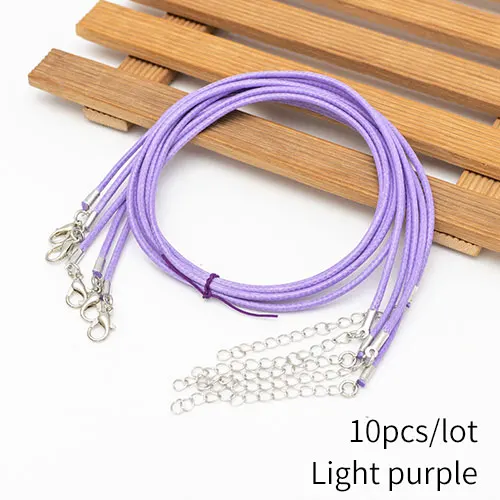 light purple 10pcs 2 мм ювелирный шнур застежка Омар Ожерелье Веревка вощеный кожаный шнур ожерелье шнурок кулон браслет из шнуров изготовление 10 шт./лот бесплатно - Цвет: light purple 10pcs