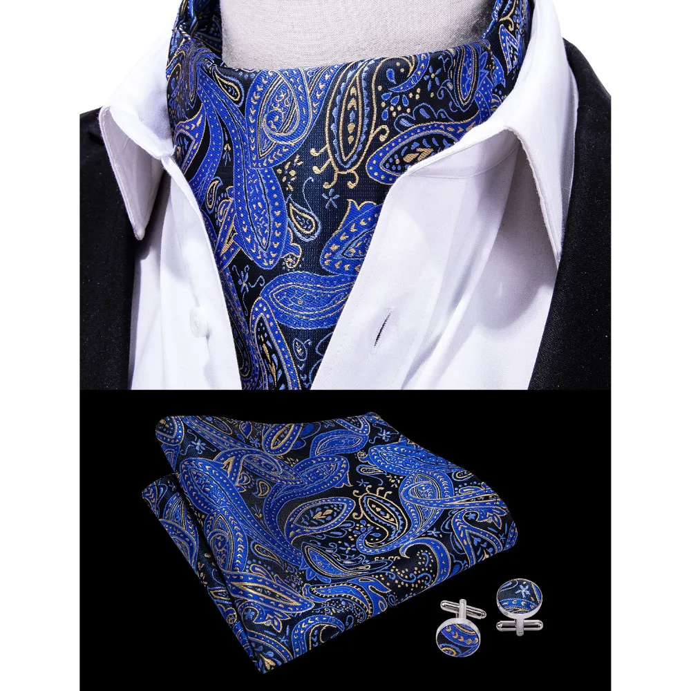 

British Flora Pattern Paisley Handkerchief Cravat Ascot Set 100%Silk Barry.Wang Fashion Brand Men Tie For Wedding Party LF-0004