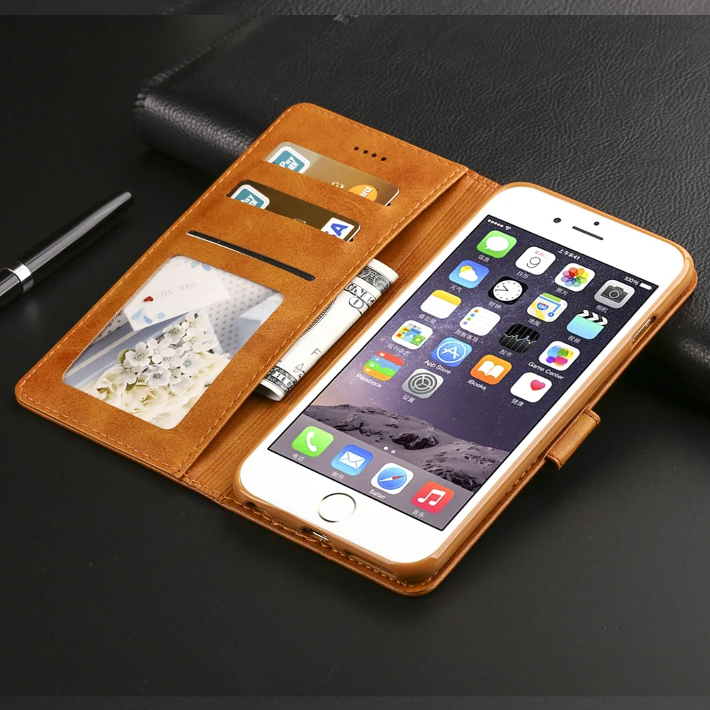 Роскошный кожаный флип чехол для iPhone 6 6s плюс Чехол Мягкий силиконовый держатель