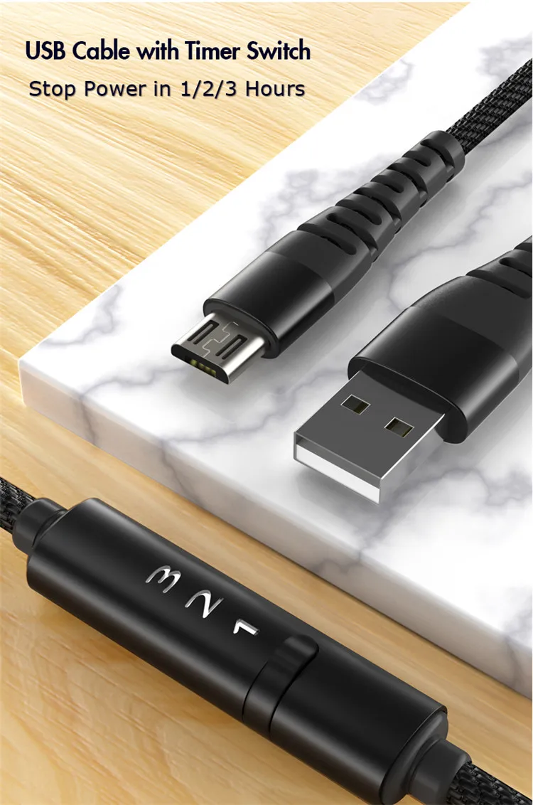 Ranboda 2 м USB 3,0 Micro USB кабель 3A Быстрая зарядка с таймером и выключателем питания для телефона Android нейлоновый плетеный металлический разъем