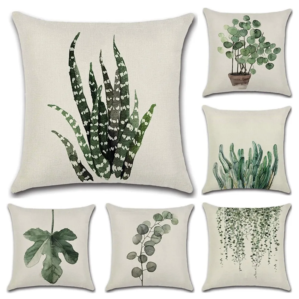 

YWZN Green Leaves Pillow Case Simple Style Leaves Decorative Pillowcases Cotton Linen Pillowcase almohada poszewka kussensloop