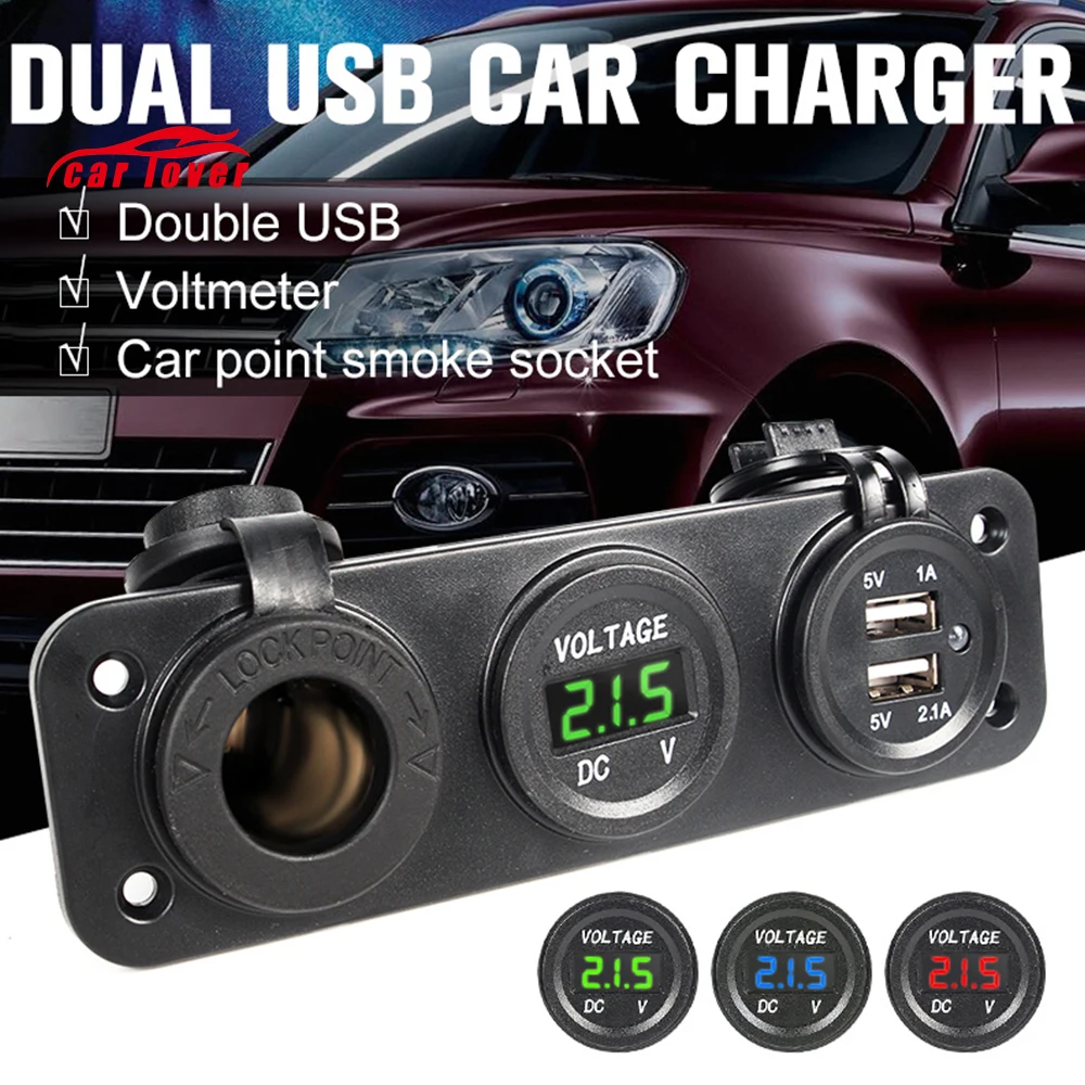 Автомобильное зарядное устройство с двумя USB разъемами для мотоциклов 2 адаптер +