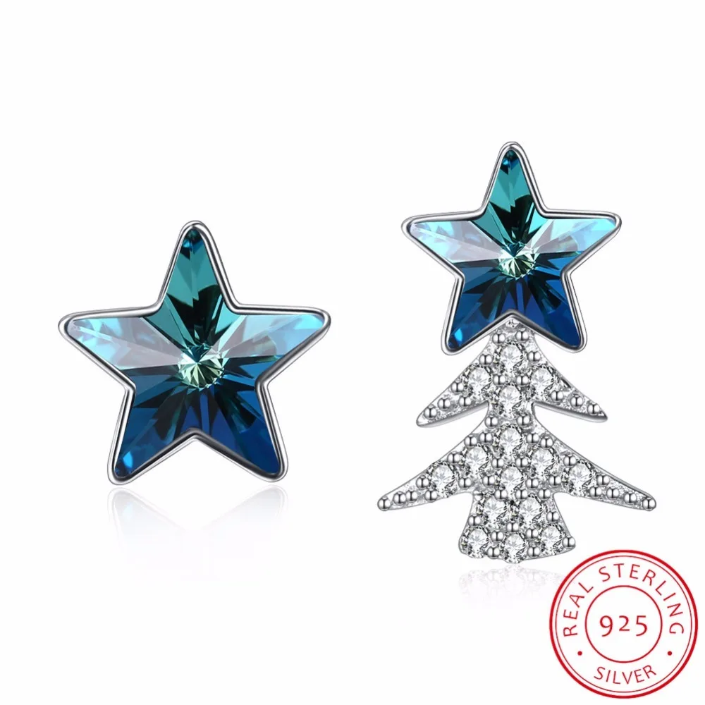 Женские серьги гвоздики с кристаллами Swarovski асимметричные из стерлингового