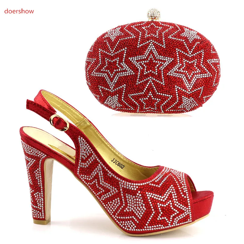 doershow Italy Shoe and Bag Women High Quality Italian Set Decorated with Rhinestone African Wedding SUL1-4 | Обувь
