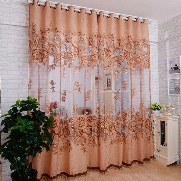 Роскошное фиолетовое Шторы для Гостиная цветок из бисера окна Cortinas Sheer Шторы шторы жаккардовые органза тюль вуаль для Спальня - Цвет: Khaki Voile