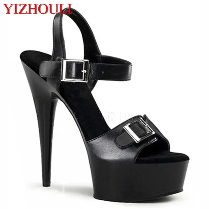 

Buckle decoration platform sandals temptation sexy 15cm high-heeled shoes Hand Made High Heel Shoes 6 inch Dance Sandals