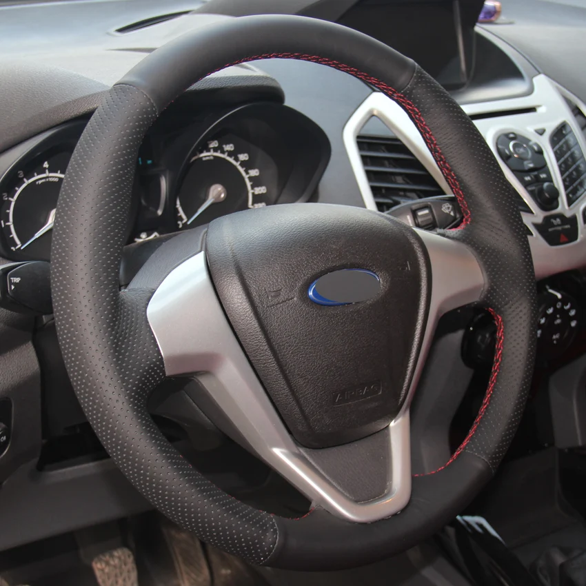 Черный PU искусственная кожа DIY Ручная сшитая крышка рулевого колеса автомобиля для Ford Fiesta 2008-2013 Ecosport 2013