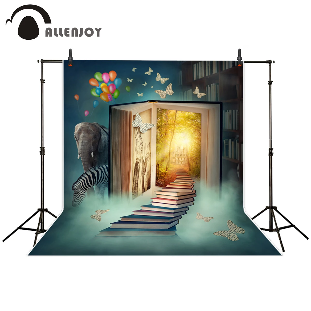 Allenjoy фон для фотографии огромный книжный лестница книжная полка слон шарик Зебра