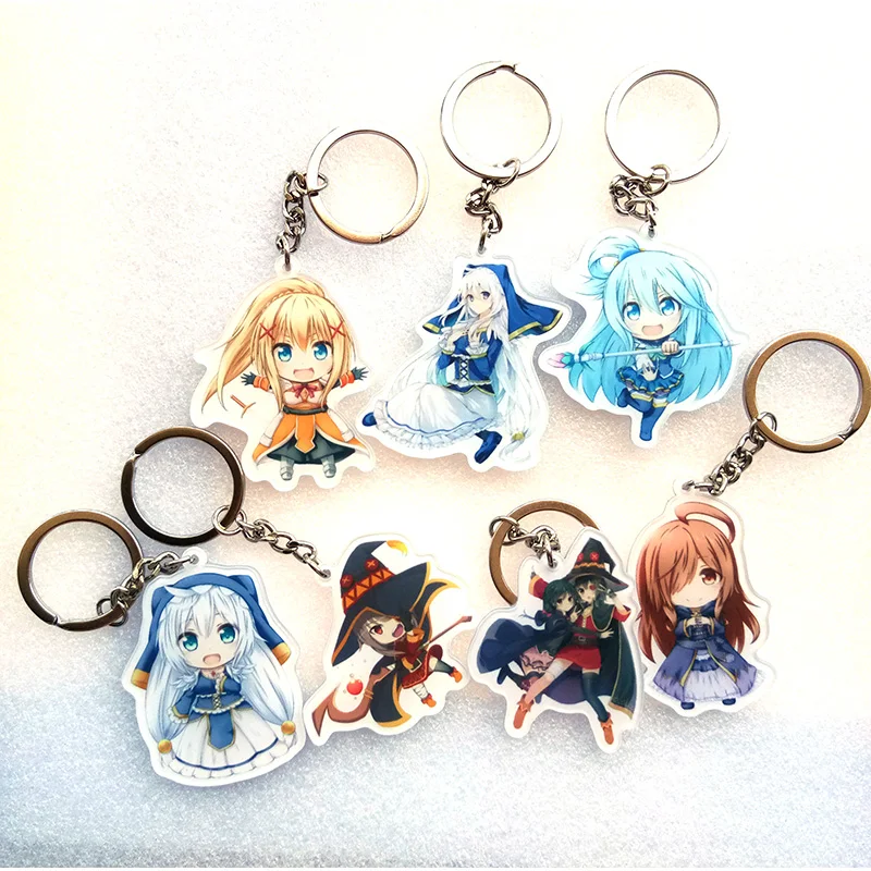 7 шт./компл. аниме брелок kono subarashii sekai ni shukufuku wo KonoSuba Luna Satou Kazuma Portachiavi Подвеска