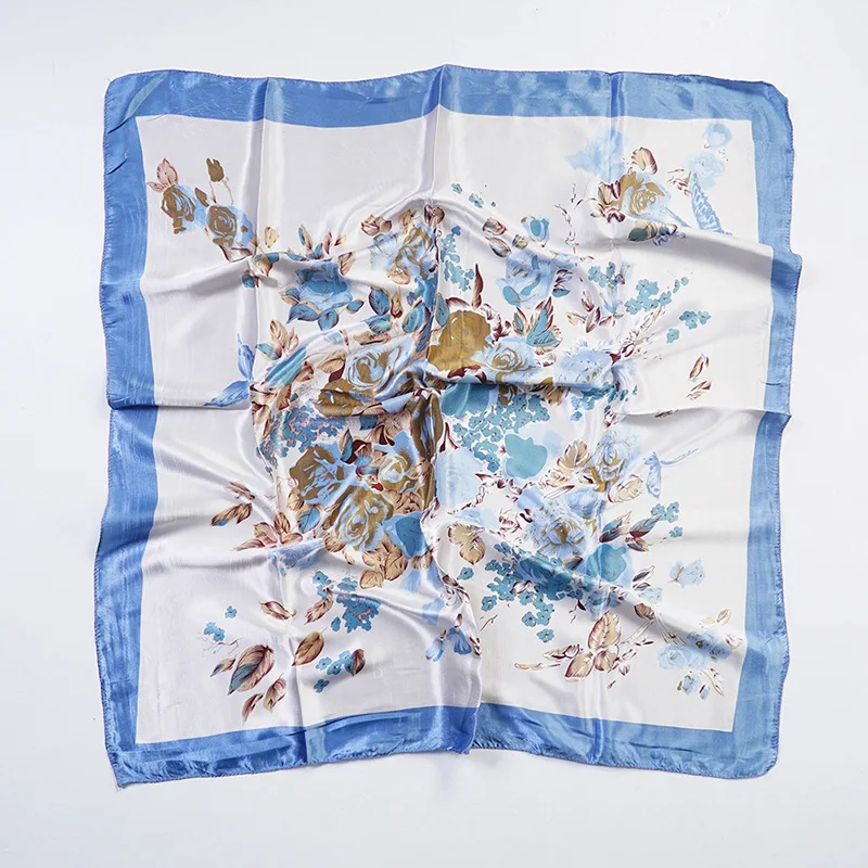 

Yishine 90*90CM 6Colors Silk Scarf Women Flora Rose Flower Prints Multifunctional Large Square Scarves Foulard Wrap Small Hijab