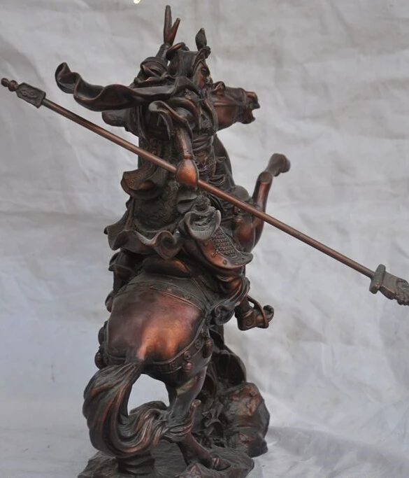 SCY 14 &quotКитай Бронза Guangong Guan Yu Рыцарь Воин дракон меч статуя Верховая езда | Дом и