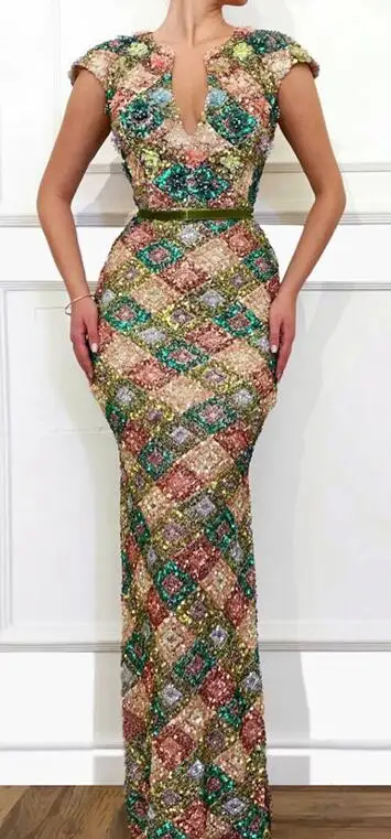 Блестки мусульманские Вечерние платья кружевные рукава Русалка vestidos de festa Дубай Саудовская арабское вечернее платье для выпускного вечера - Цвет: same as photo