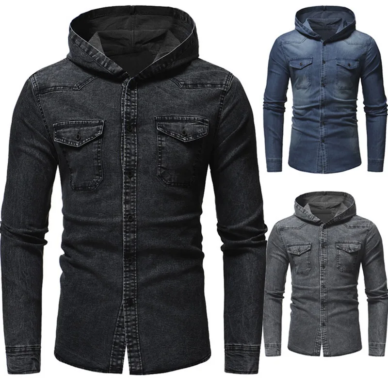LASPERAL Men's Washed Casual Long-sleeved Denim Jacket Autumn And Winter Slim Hooded Classic Retro | Мужская одежда