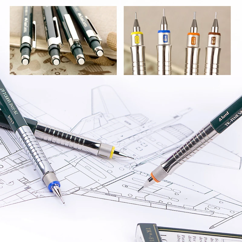 Faber-Castell механический карандаш с грифелем 0,35/0,5/0,7/1,0 мм и стеркой на конце, металлический корпус, высокое премиум качество для рисования, скетчей, черчения, школы и офиса
