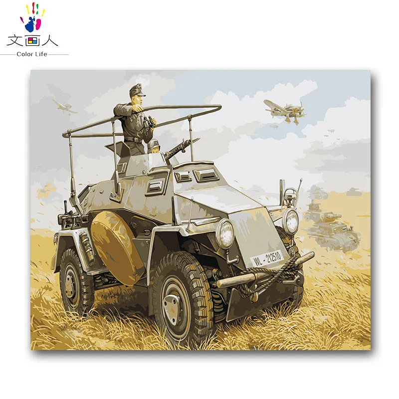 tanks Armored vehicles oil paintings pictures by numbers with kits on canvas draw coloring painting military type | Дом и сад