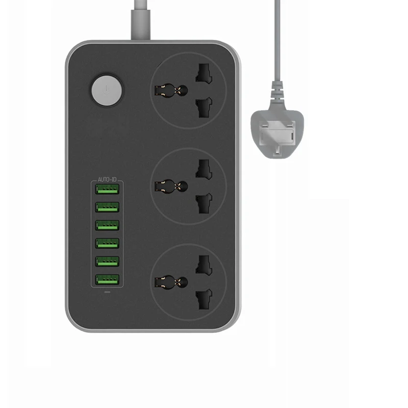 Великобритания INGMAYA 6 портов USB зарядное устройство 3.4A 3 розетки мощность полосы 2500 Вт Защита от перенапряжения для iPhone samsung huawei Nexus Mp3 AC Шнур адаптер - Тип штекера: Великобритания