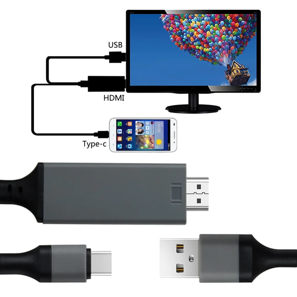 2 в 1 USB C кабель типа к HDMI 4K HD видео аудио для зарядки Samsung Galaxy S8 Note 8 9 Huawei P30 Pro LG G6