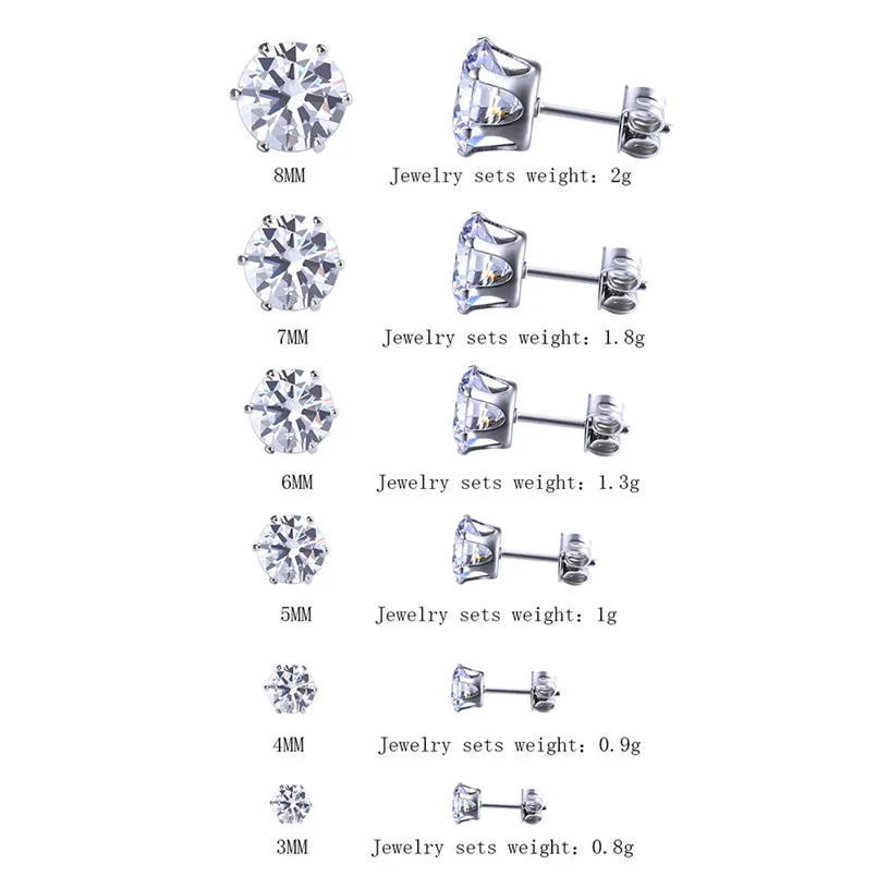 Simple Classic Crystal Rhinestones Stud Earrings Set Cubic Zircon Stainless Steel Ear Studs Women Jewelry 6 Pairs/ YWGL9009 | Украшения и