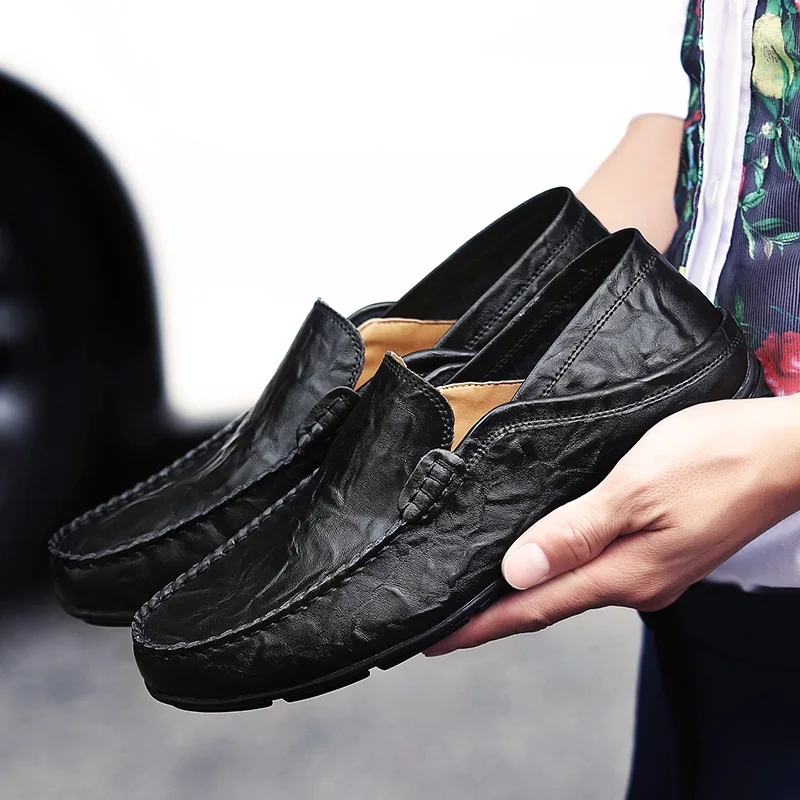 JNNGRIOR Big Size 38-47 Slip on Casual Men Loafers Comfortable soft bottom Mens Moccasins Shoes Genuine Leather Flat | Обувь