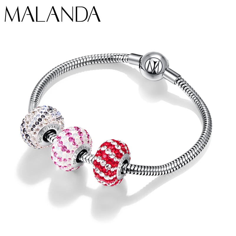 Malanda Crystals From Swarovski Round Candy Beads Bracelet Fashion Custom Charm Bangle For Women Wedding Jewelry Gift | Украшения и