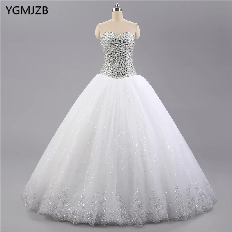 

Luxury Crystails Top Lace Wedding Dresses 2017Ball Gowm Sweetheart Trouwjurk Bridal Gown Vestido De Noiva Plus Size