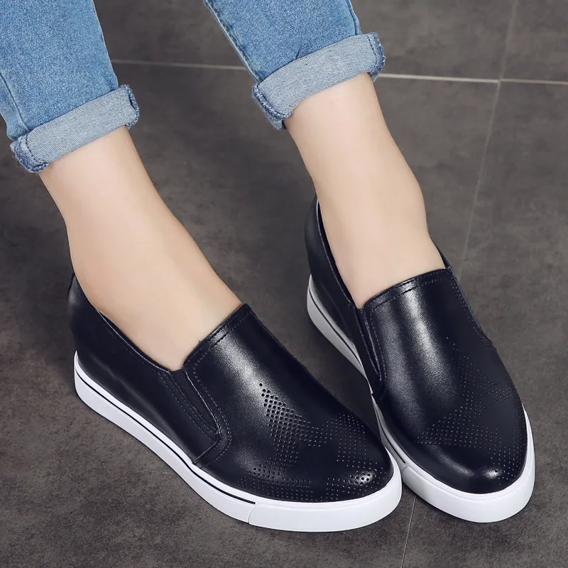2019 Spring Women Flats Shoes Platform Sneakers Slip on Flat Hollow Ladies Loafers Leather Casual Creepers Moccasins | Обувь