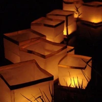 30pcslot chinese goldsilver square paper wishing floating water river candle lanterns lamp light 15cm