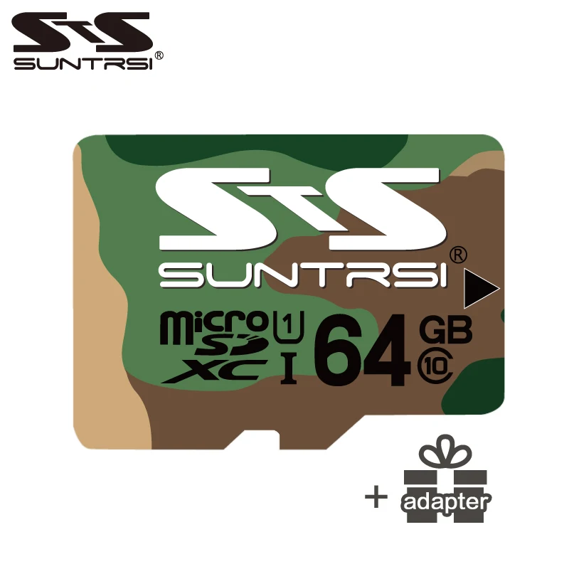 Suntrsi карта памяти 256 ГБ 128 Гб Microsd зеленая Micro SD карта 64 ГБ 32 ГБ полная емкость 16 Гб класс 10 для камеры телефона - Емкость: 64gb with adapter