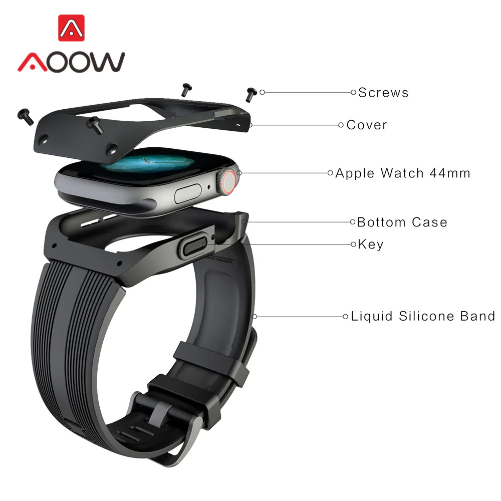 Силиконовый ремешок для часов с чехол для iWatch Apple Watch Series 4 44 мм Собранный защитный чехол для браслета