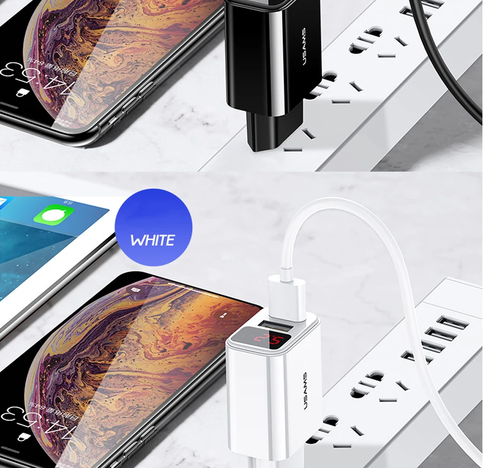 Portable Fast Charger Adapter 5V 2.1A Quick Charging Block With Dual USB Ports And Digital Display For IPhone X 8 7 6 Samsung