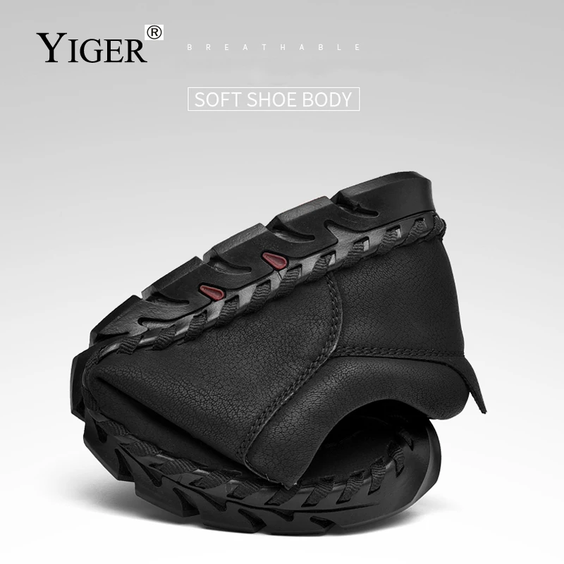 YIGER New Men's Loafers Leather Man Casual shoes Lace-up Leisure Men tooling men's outdoor 2019 Spring 0245 | Обувь