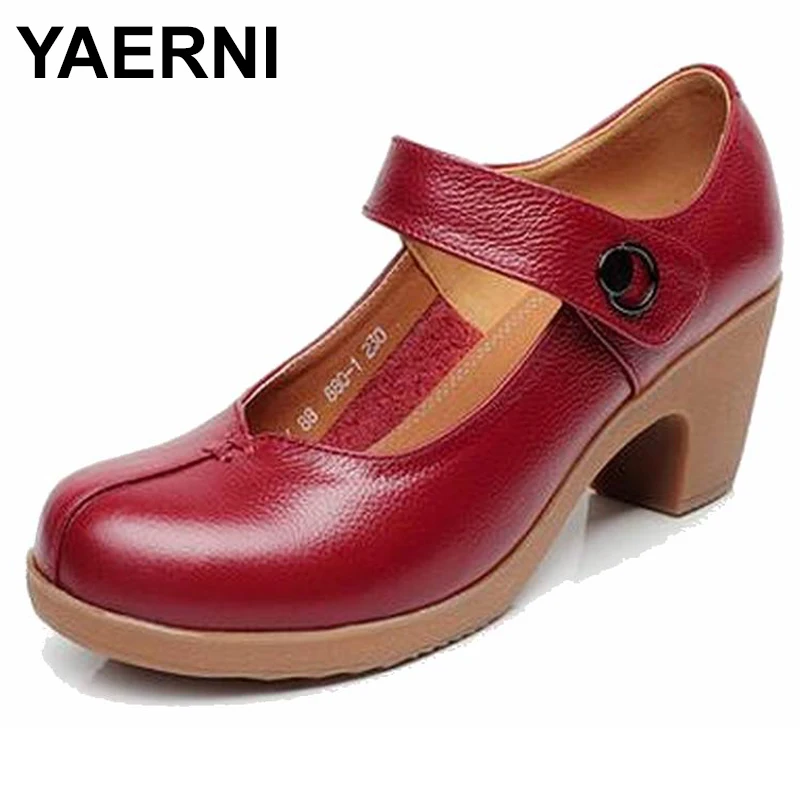 YAERNI/весенне-Осенняя обувь Женские туфли-лодочки из 100% натуральной кожи кожаные