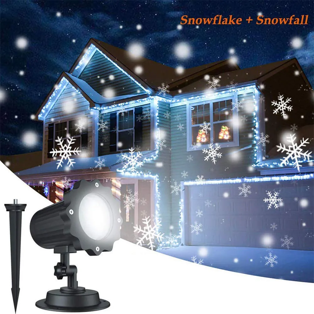 

Led Projector Light AC100-240V Moving White Snowflake Lighting Snowfall Spotlight Outdoor Decoration Party Holiday Garden